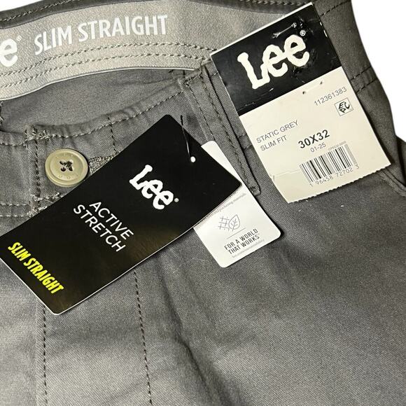 NWT‎ Lee Men Active Stretch Motion Flex Waistband Slim Straight Pants Gray 30x32 - Picture 4 of 6